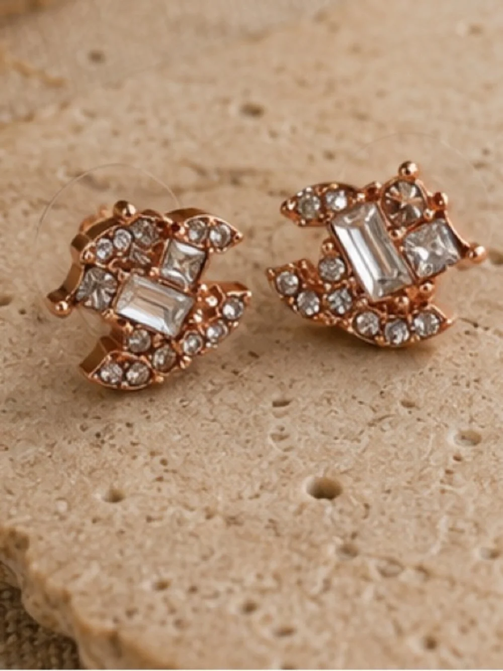 Rose Gold Crystal Designer Inspired Mini Stud Earrings | Petite Sparkle